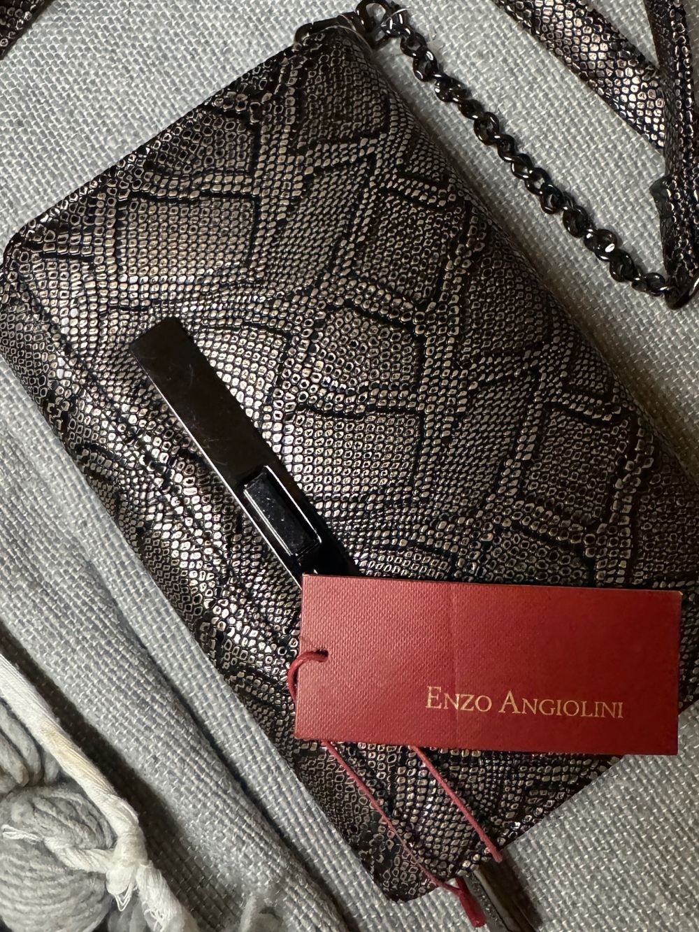 Enzo Angiolini Metallic Bronze and Black Snakeskin Crossbody
